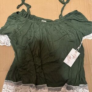 Green Sleeveless Top with Lace Trim